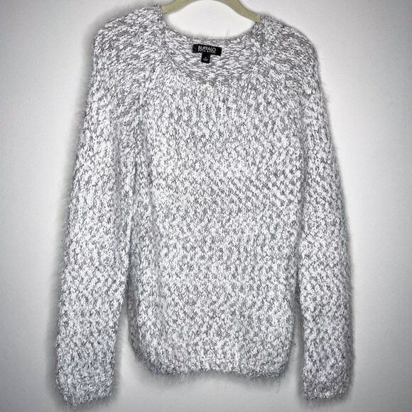 Buffalo David‎ Bitton White Grey Popcorn Knit Sweater - Picture 1 of 8